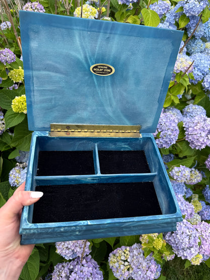Vintage Signed Incolay Stone Jewelry Box with Ship