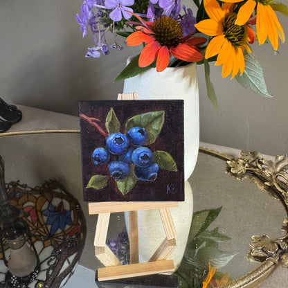 Mini art blueberries #2 original oil paintings on stretched canvas 3x3”
