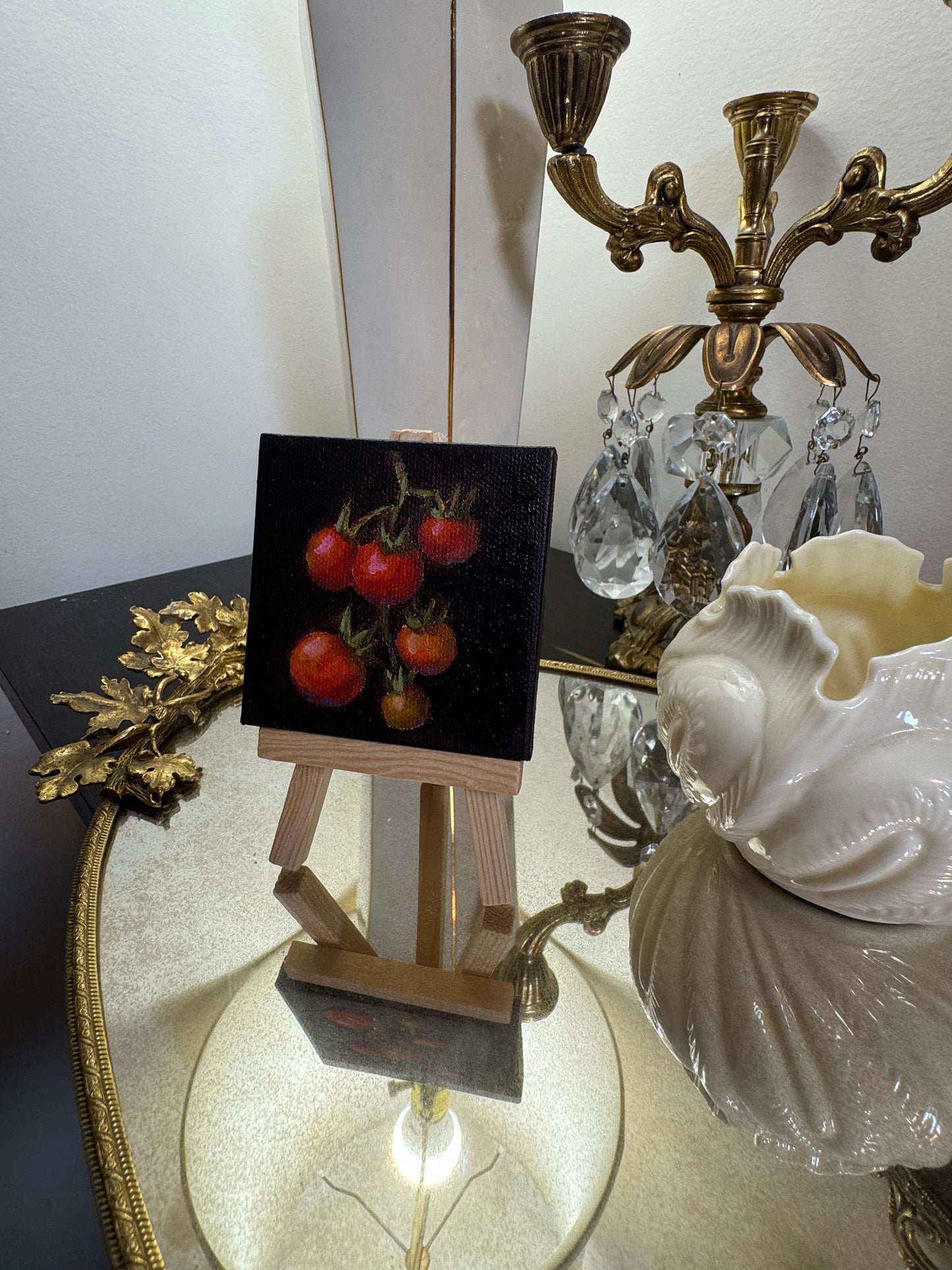 Live 06/19 mini art tomatoes original oil paintings on stretched canvas 3x3”