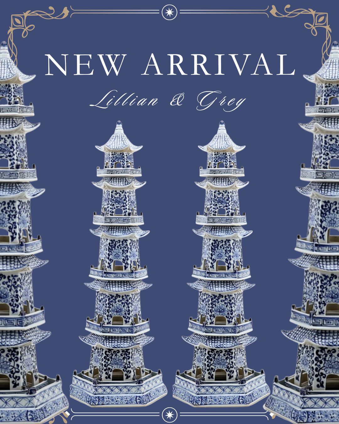 Danny's Fine Porcelain: 30" Tall Blue & White Porcelain Pagoda Tower, 6-Tier Hand-Painted