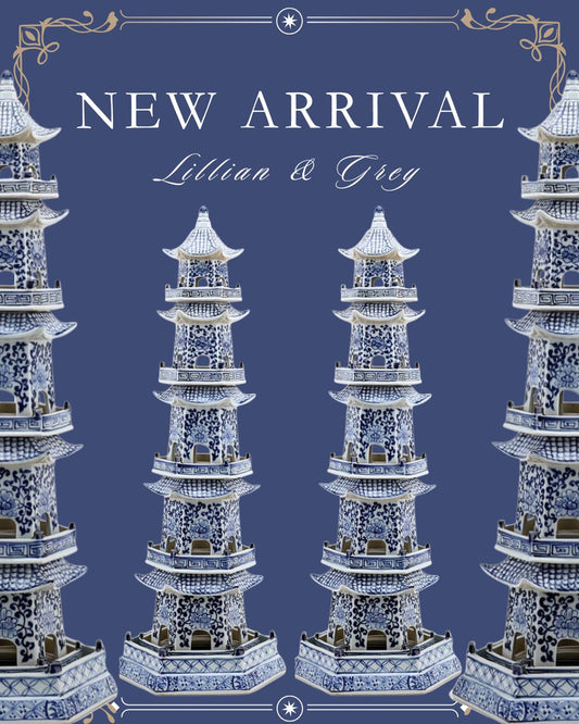 Danny's Fine Porcelain: 30" Tall Blue & White Porcelain Pagoda Tower, 6-Tier Hand-Painted