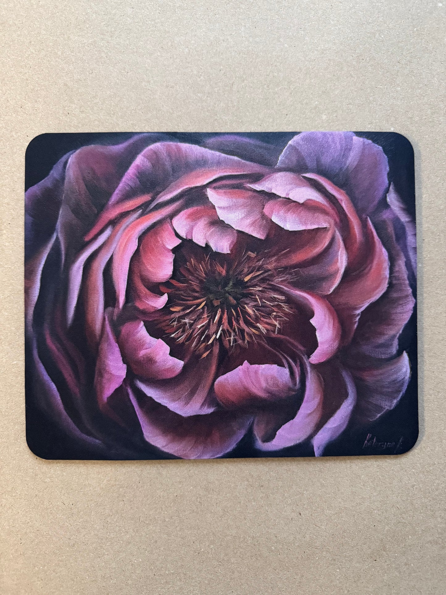 Pink black peony mouse pad