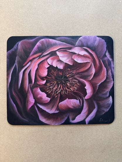 Pink black peony mouse pad
