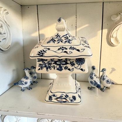 Vintage Blue Danube Pedestal Bowl with Lid, Blue Onion Pattern!!