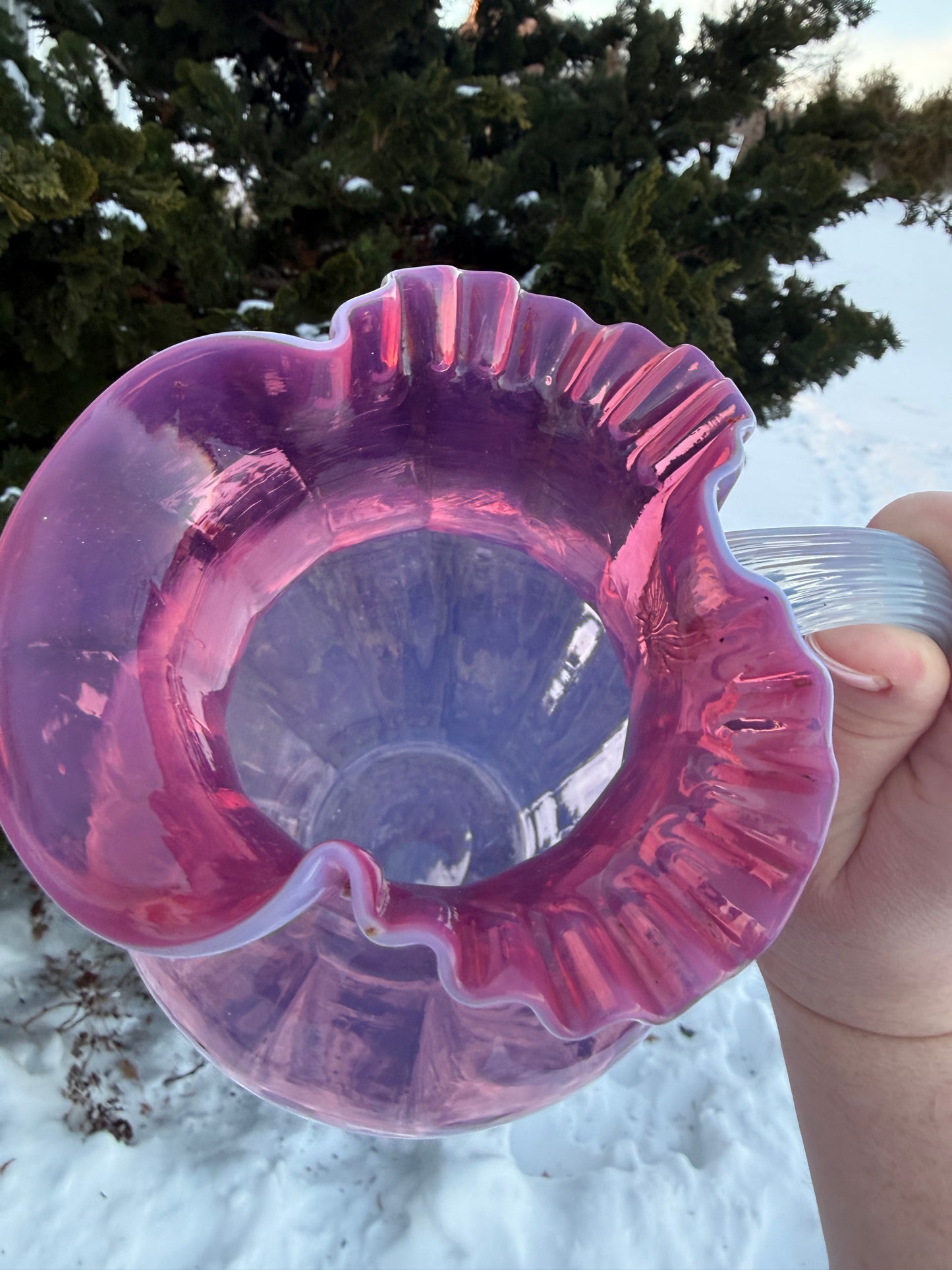 Vintage Pink Blown Glass Large Pitcher
