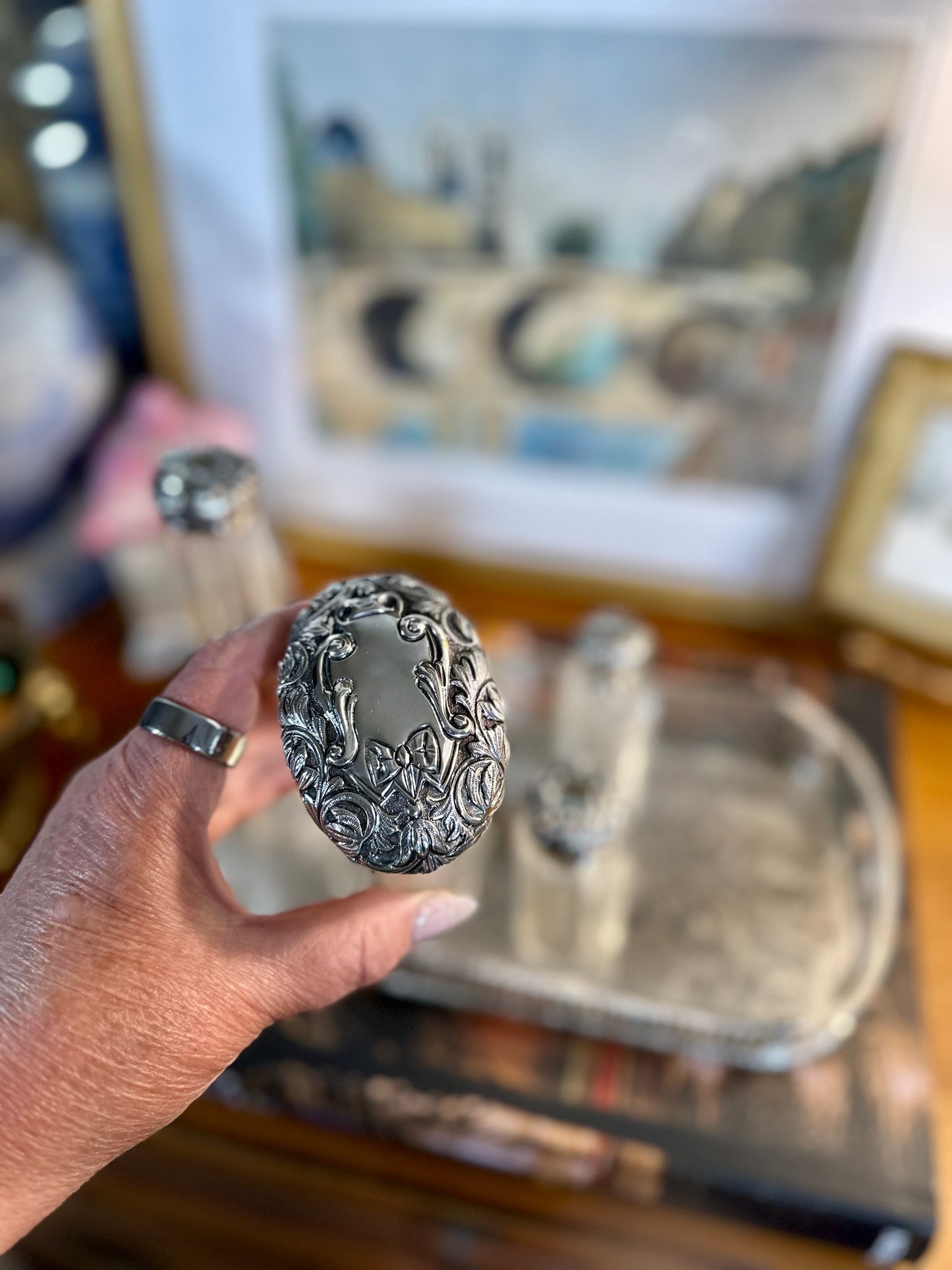 Beautiful Victorian Mappin & Webb Cut Glass & Sterling Silver Vanity Set, c. 1896