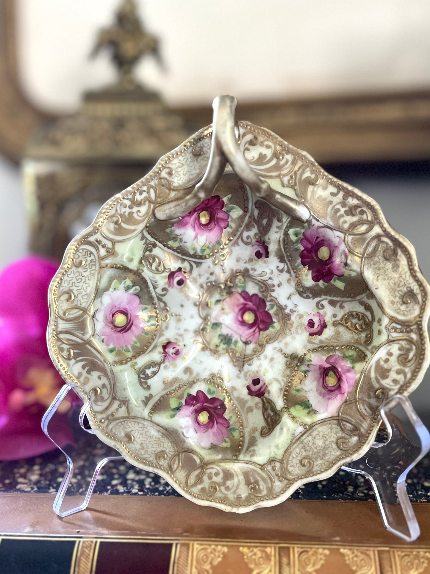Live 06/02 Pre-1891 Beautiful Floral Nippon Moriage Candy/Trinket Dish