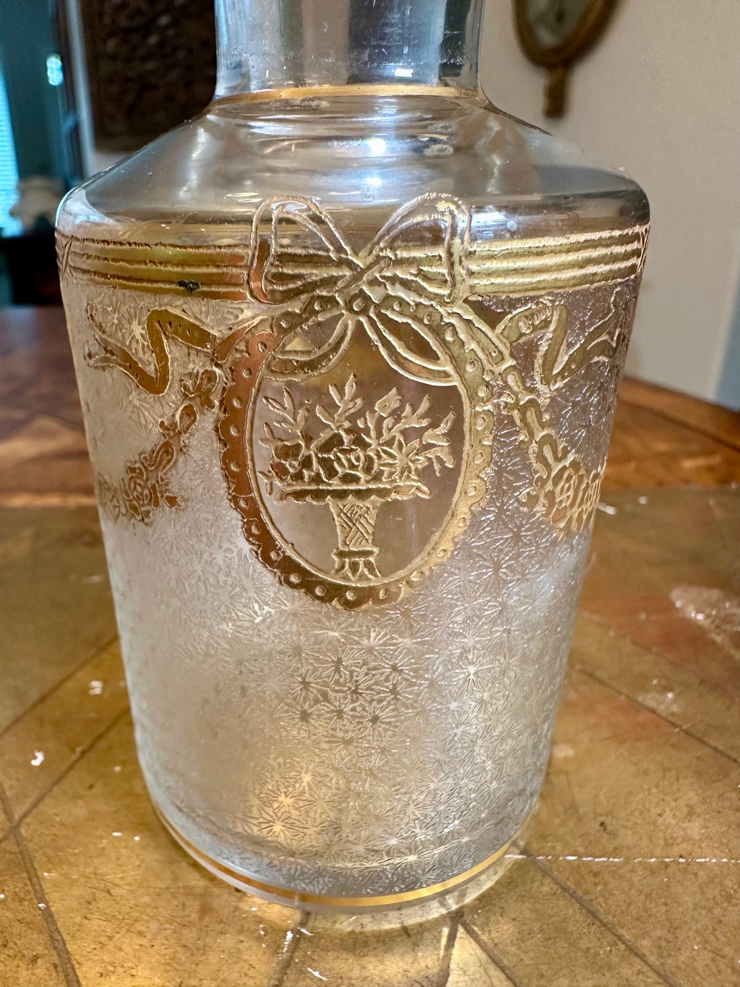 Antique St Louis Crystal French Perfume Bottle with Original Gilt Stopper