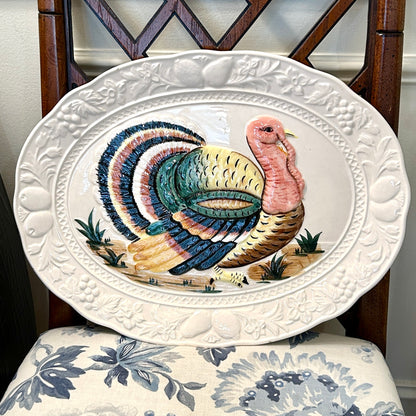Massive brown & blue oval turkey holiday platter, 19 x 14!