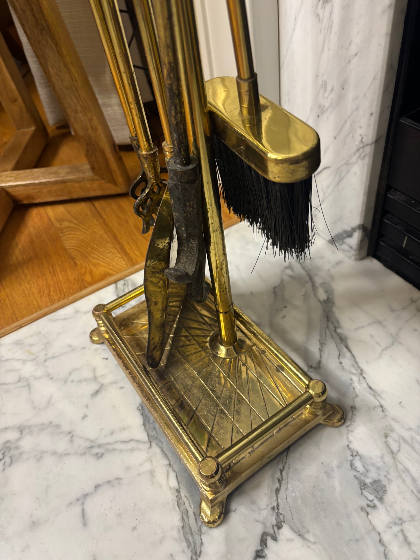 Stunning brass equestrian fireplace set!