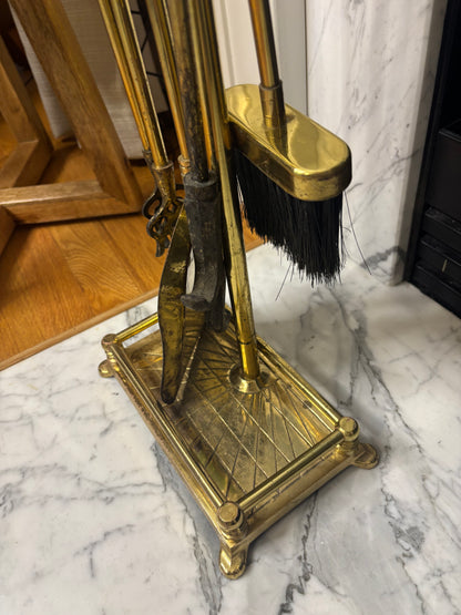 Stunning brass equestrian fireplace set!