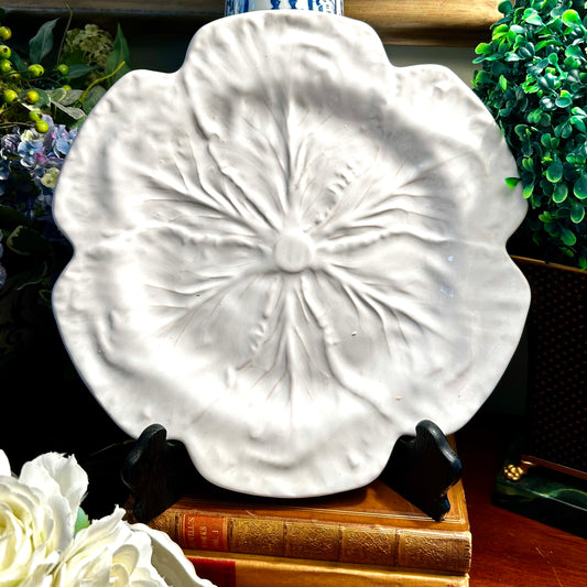 Vintage white BORDALLO pinheiro of Portugal stamped and round cabbage round platter or charger plate