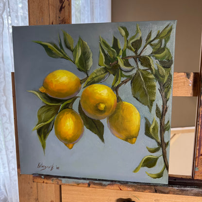 Lemons unframed oil painting 12x12”