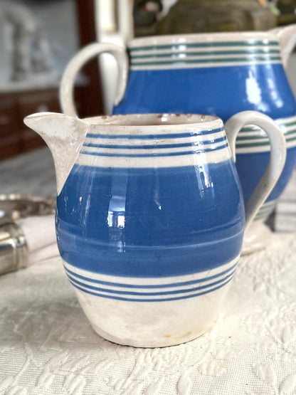 Live 09/15 Antique English Blue Banded Mocha Ware Milk Pitcher | c. 1890–1920