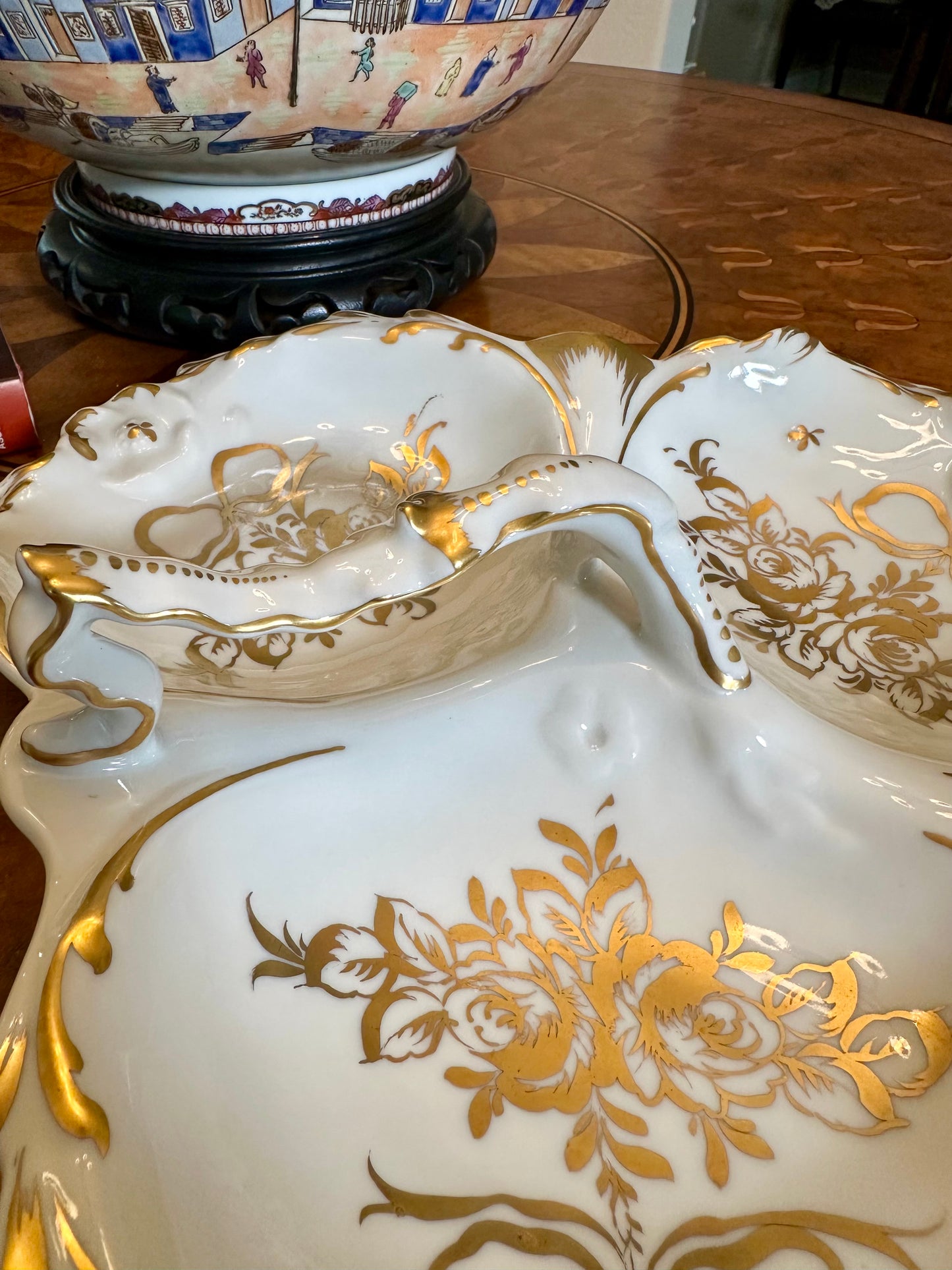 Vintage French Porcelaines de Couleuvre Limoges Three-Section Handled Tray