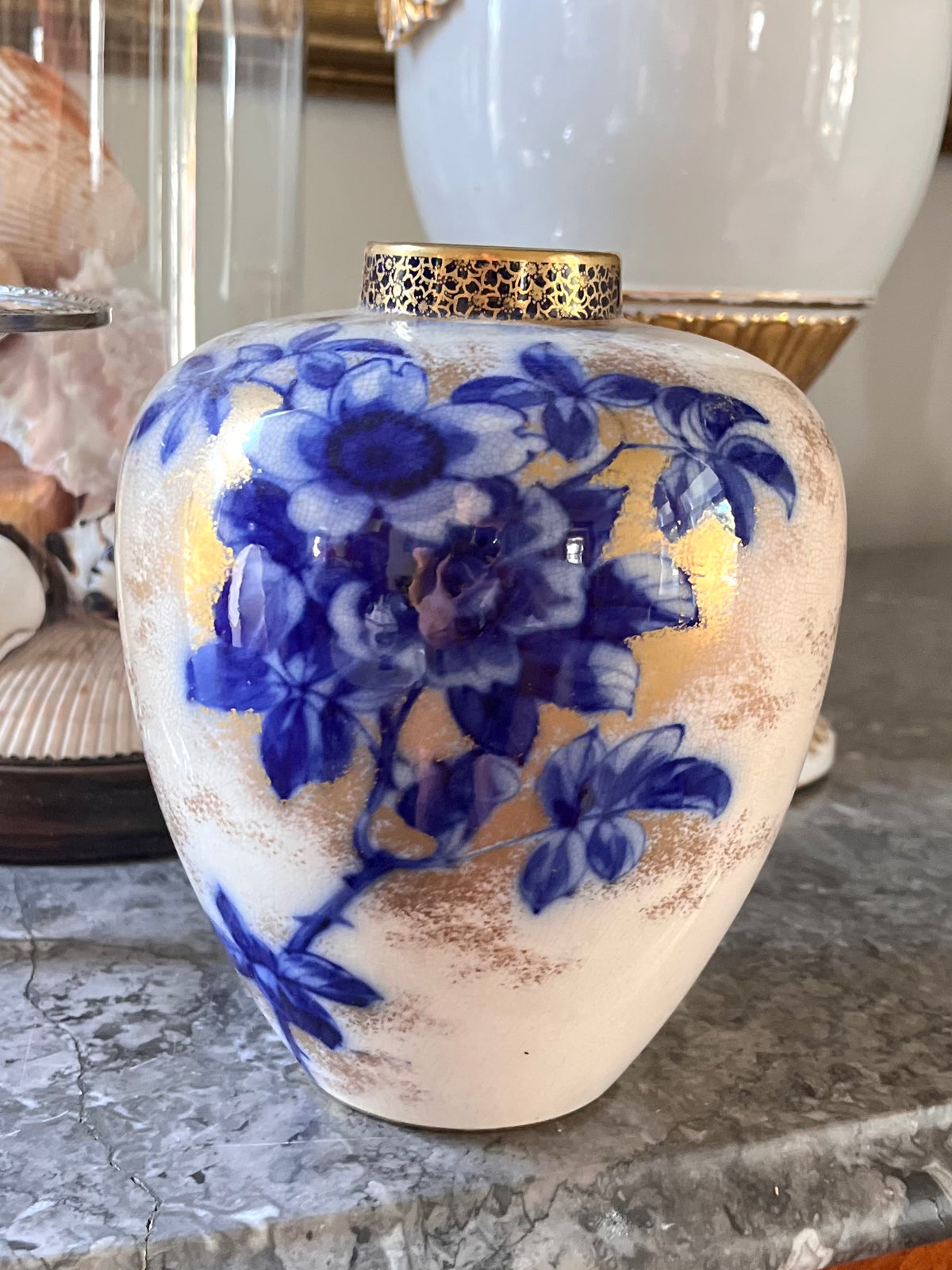Antique Late 1800’s Doulton Burslem Gilded Flow Blue Vase - Marked - Stamped - Numbered - Signed
