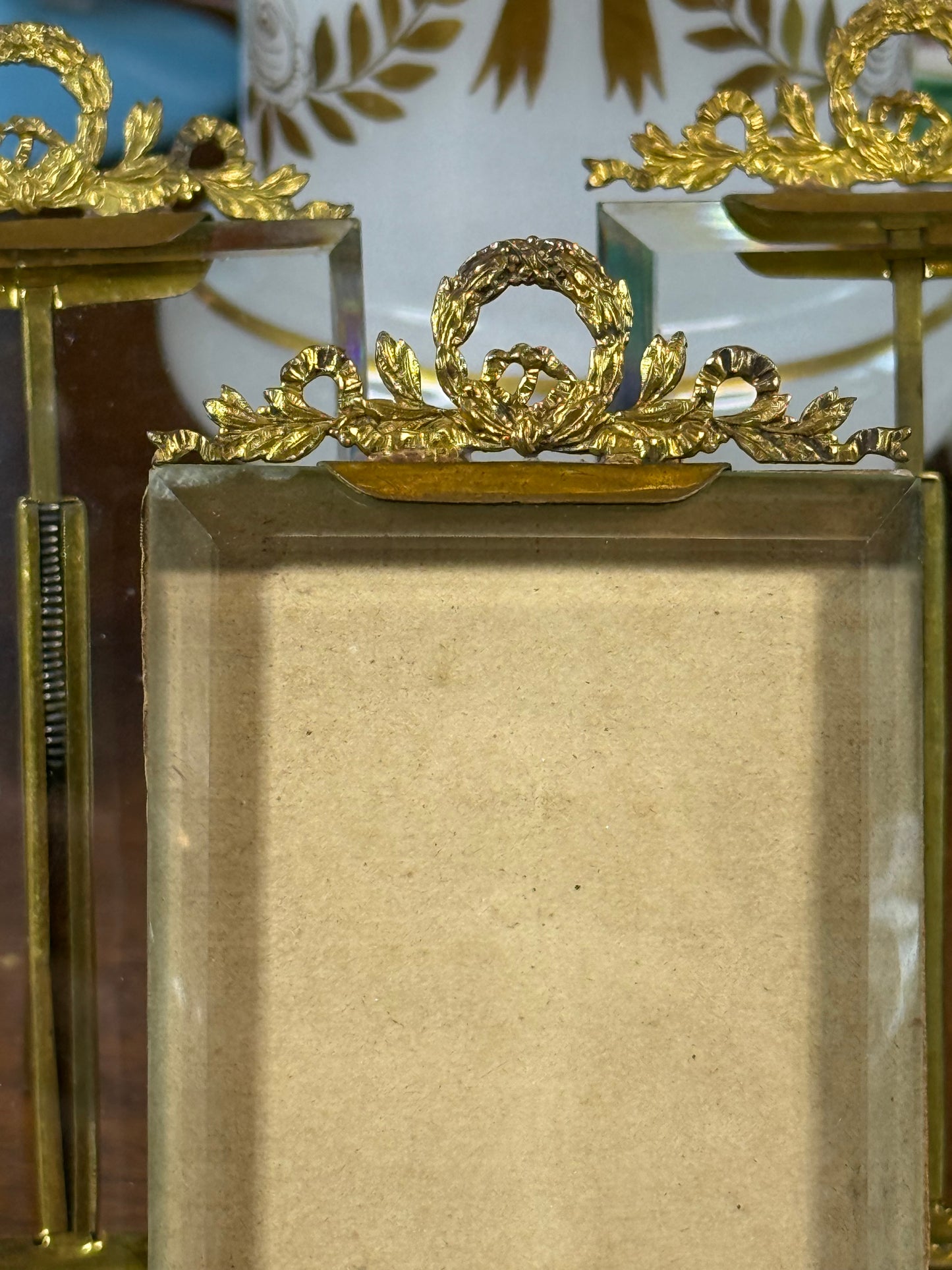 Antique French Louis XVI Gilt Brass Beveled Glass Picture Frame | c.1900 | **One Chip**