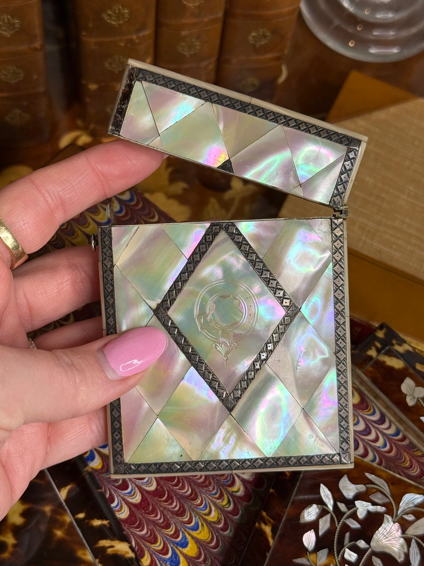 Antique Mother-of-Pearl & Sterling Silver Calling Card Case, c. 1820–1840