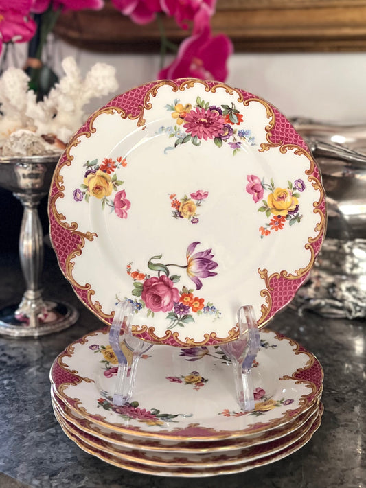⚜️Reserved Live 08/11 Stunning Vintage Aynsley Wilton Pink Bread & Butter Plates — Set of Five, England c.1934–1950