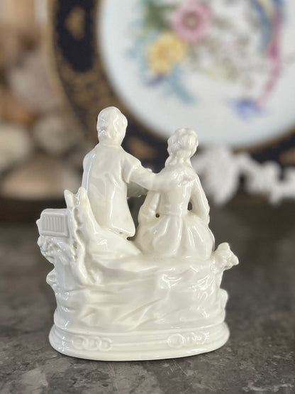 Beautiful Rococo Style Blanc de Chine Porcelain Courting Couple - Dresden Marked