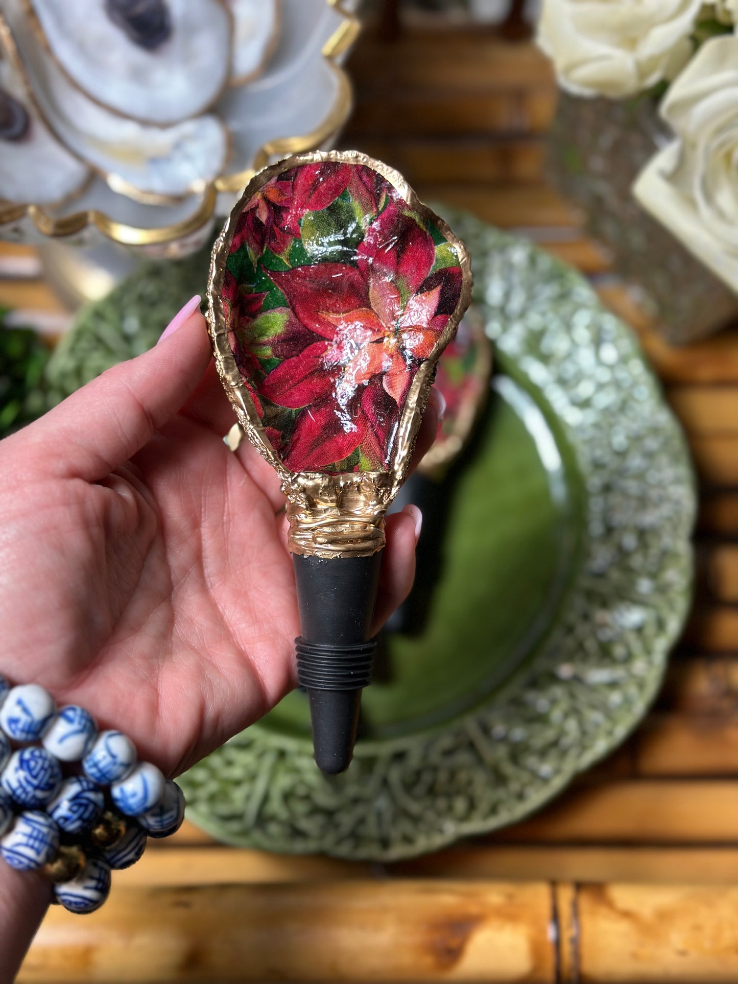 NEW - Artisan-Made, Gold Dipped Oyster Wine Stoppers, 3-4” Long