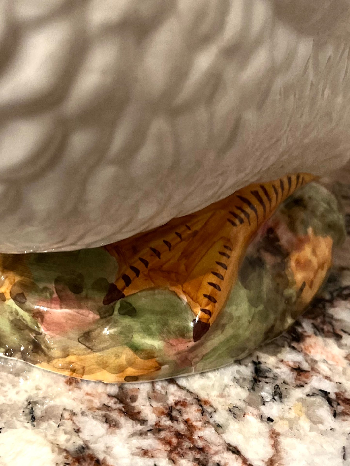 Elegant Mid Century Italian Hand Painted Goose Covered Dish – Base Greens, Rose & Gold