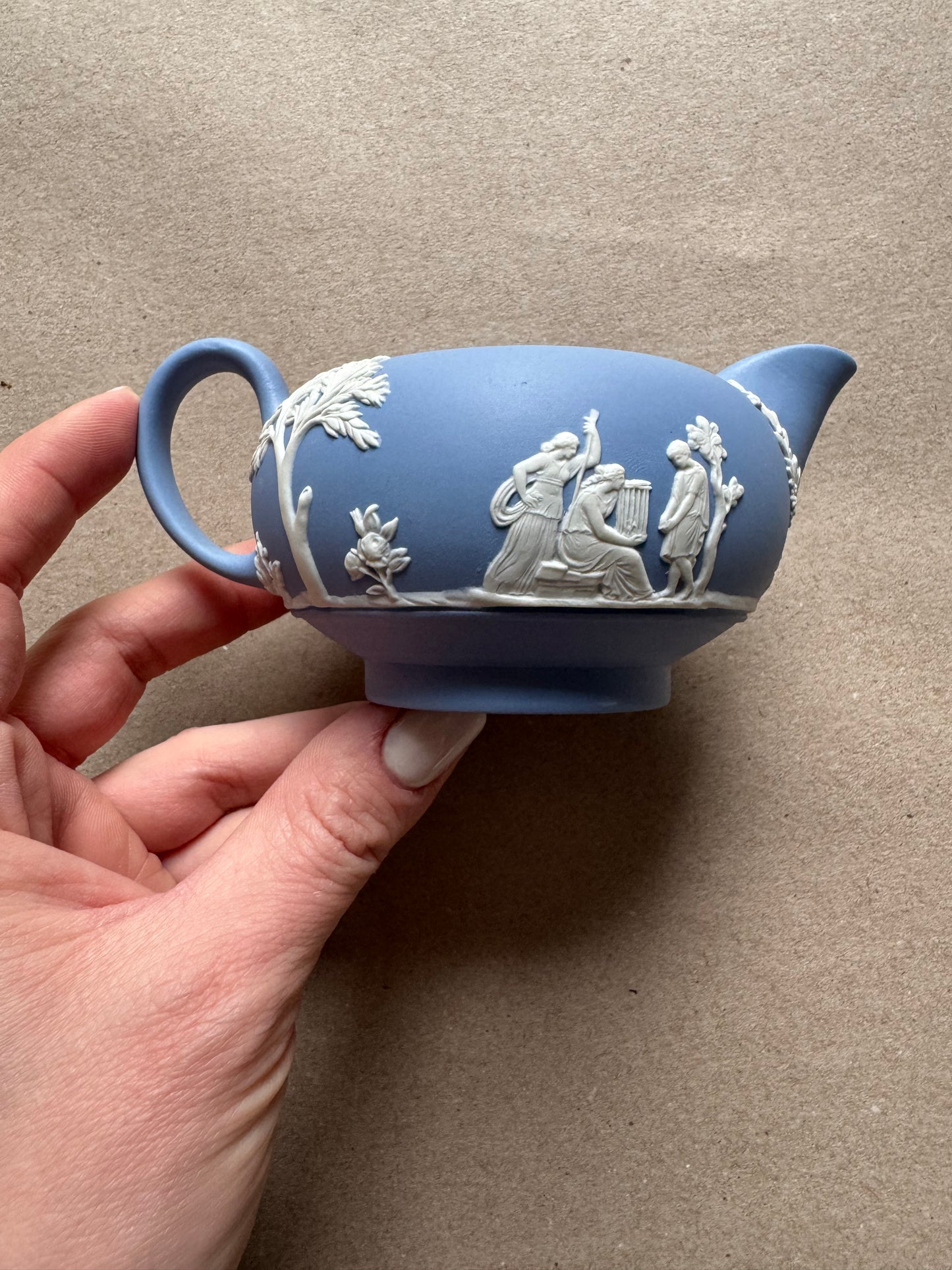 Light blue Wedgewood creamer 2.5” tall