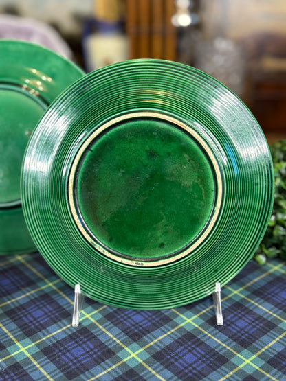 Antique Green Majolica Grape Leaf Plates | Pair | Circa Late 19th Century | 8.5”