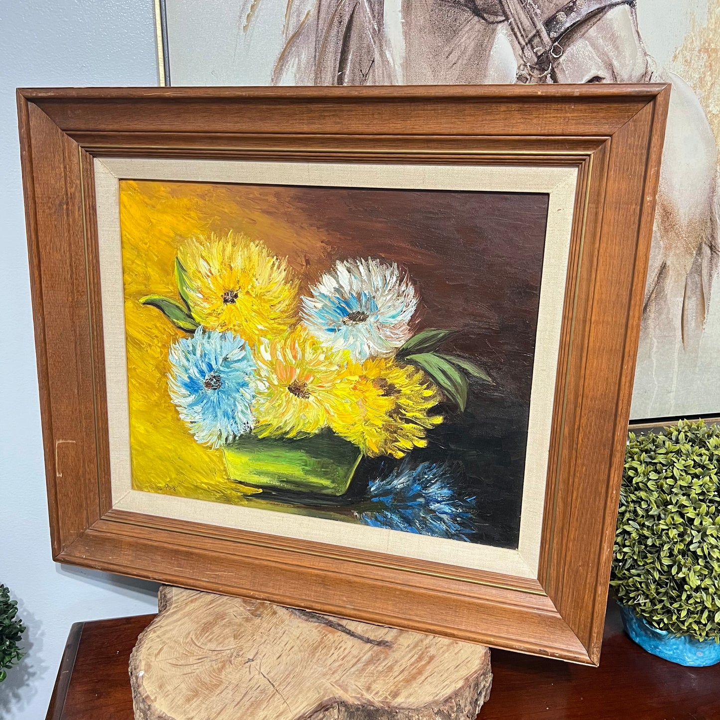Original Signed Art Painting Oil on Canvas Floral Framed 27x23**