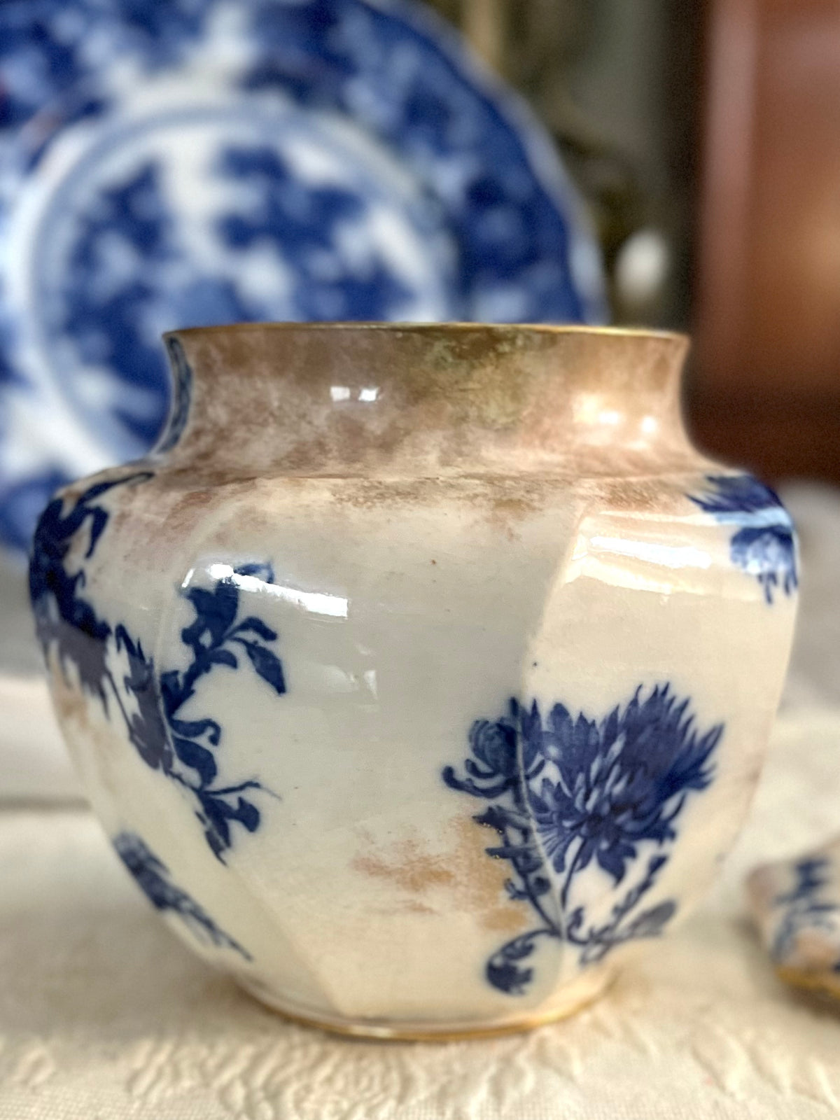 RESERVED - CASEY - Live 09/22 Exceptional 19th Century Doulton Burslem A4797 Blue & White Gilt Biscuit Jar – c.1891–1902 Biscuit #2