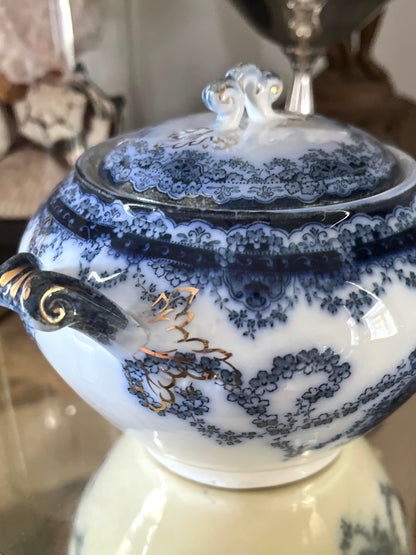 RESERVED - LEXA - Live 08/25 Antique John Maddock & Sons Staffordshire Victor Pattern Royal Vitreous Covered Sugar Bowl c.1901