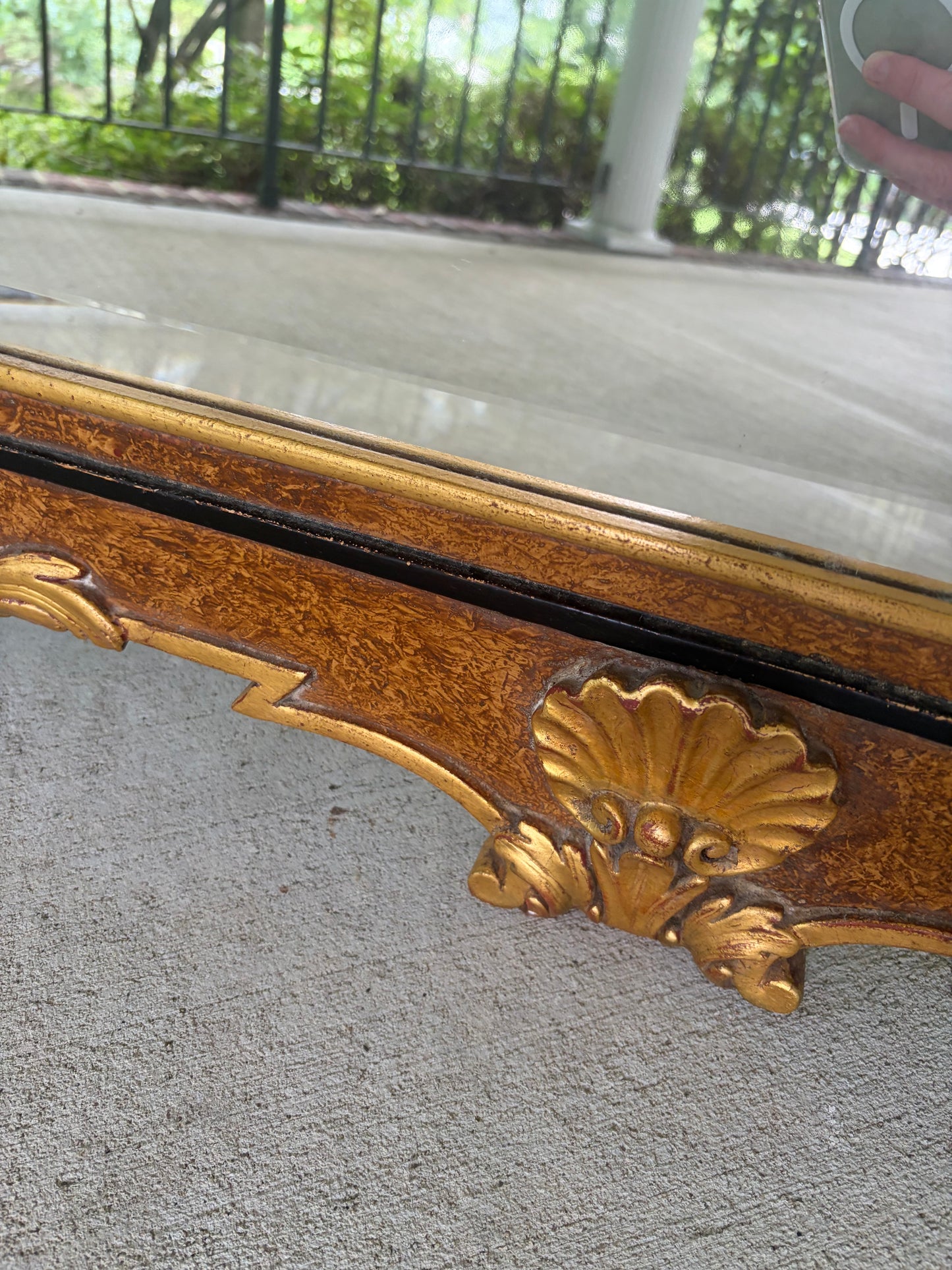 Stunning Italian Giovannini Chelini handcarved wooden mirror with ornate shell designs, arch pediment, and gilded details! As is!