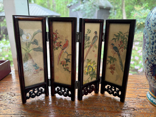 Sweetest miniature folding screen with birds and florals!