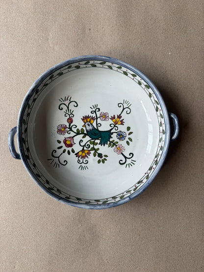 Vintage Hand-Painted Portuguese Pottery Round Serving Bowl