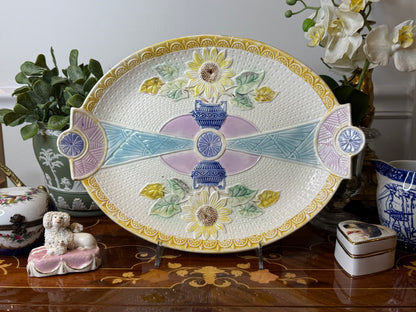 Antique Samuel Lear Aesthetic Period “Sunflower & Urn” Serving Platter, c.1883 | 14” x 10.5” | #DA4498