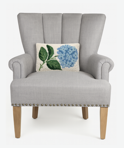 Hydrangea Wool Hooked Accent Pillow | 8" x 12" Decorative Throw Pillow
