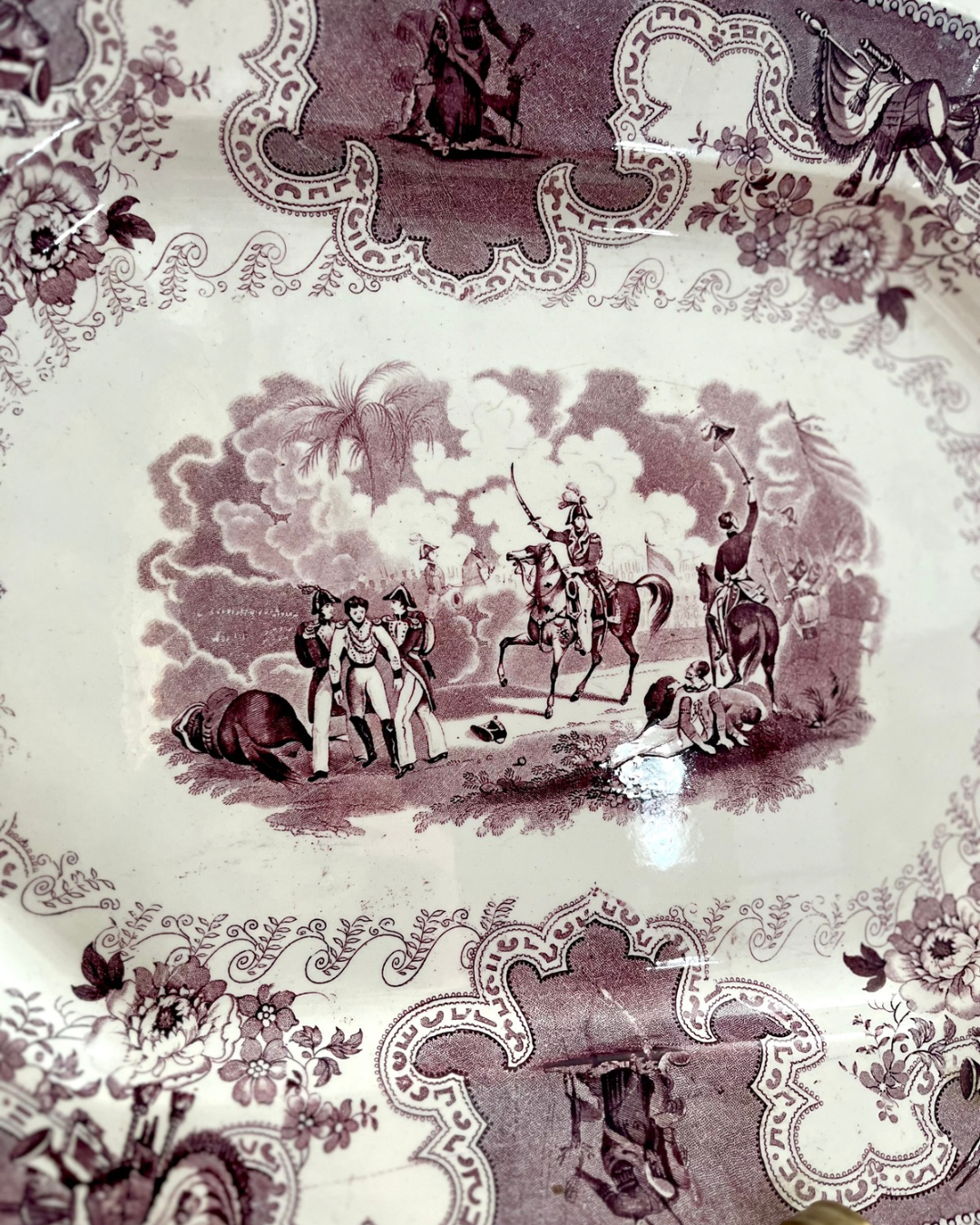 Museum Piece Rare James Beech Texian Campaigne Mulberry Transferware Platter, c. 1837–1844
