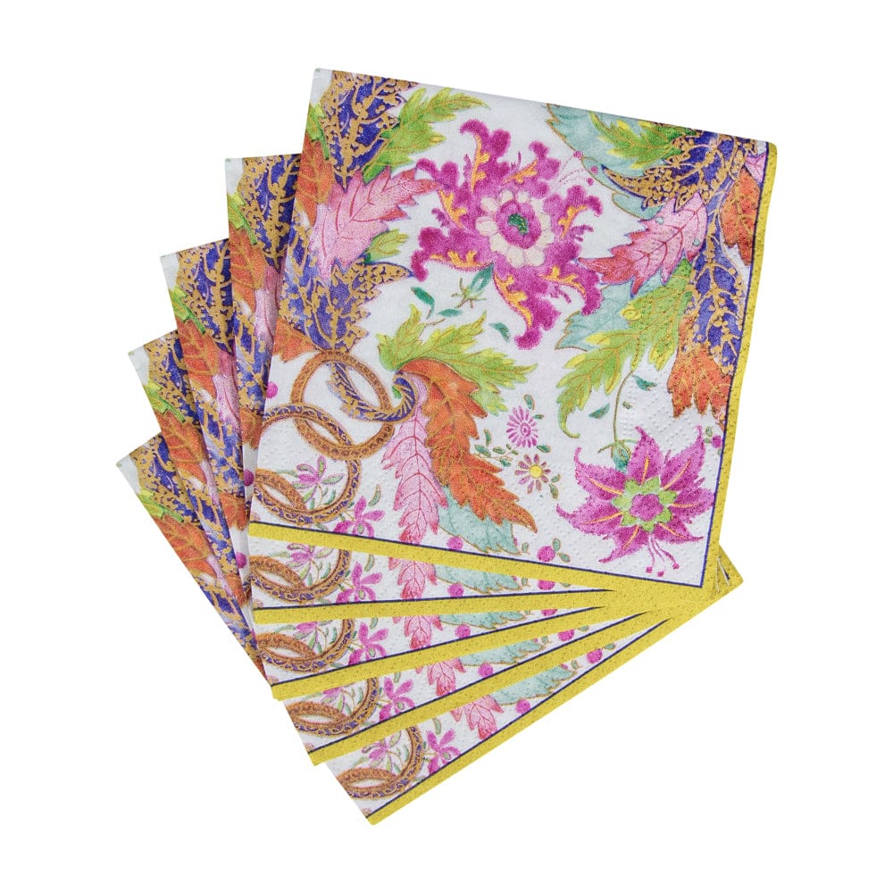 Caspari Tobacco Leaf Ivory Cocktail Napkin Pack