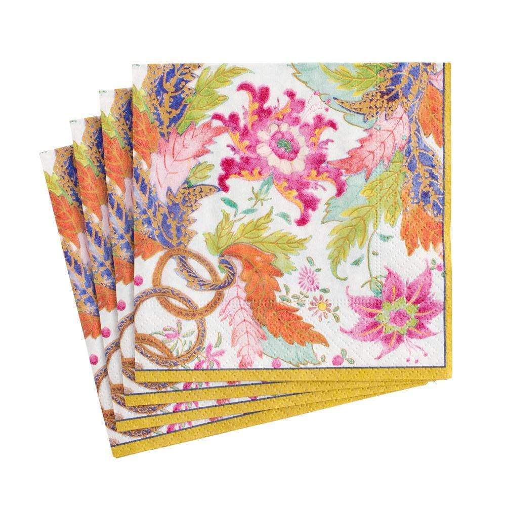 Caspari Tobacco Leaf Ivory Cocktail Napkin Pack