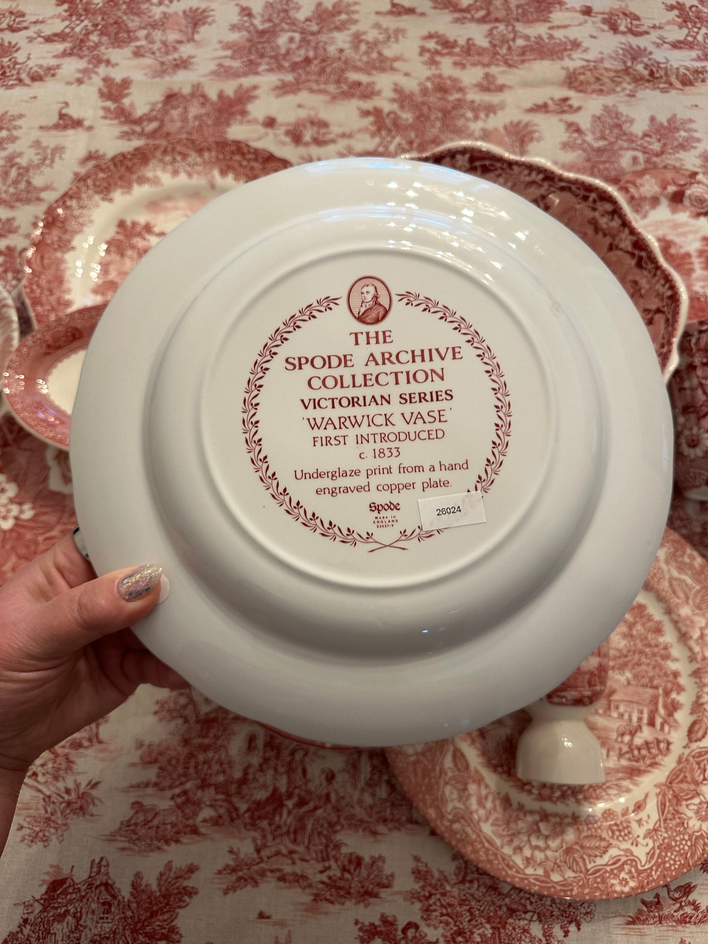 Spode Archive Collection “Victorian Series” Cranberry Red Warwick Vase Dinner Plate | England, 10.25”