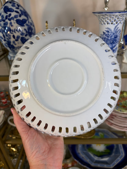 Lovely reticulated blue and white floral bowl and vase set!