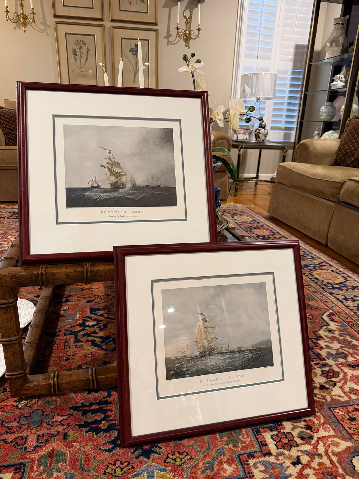 Rare Set of 2 custom antique engraving artwork "OUTWARD & HOMEWARD BOUND" by S. Walters