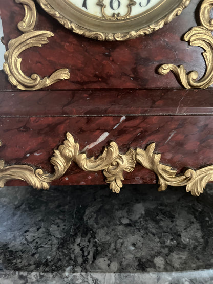 Exceptional Antique Rococo S. Marti France Rouge Griotte Marble And Bronze Ormulu Mantle Clock Circa 1860-1870