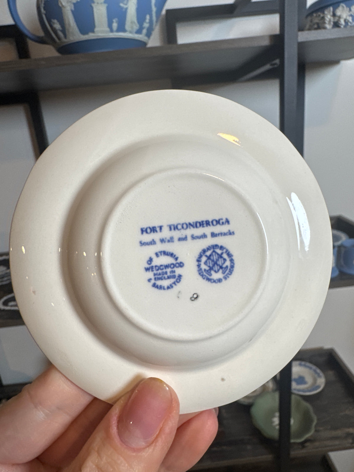 Wedgwood white blue dish Fort Ticonderoga ashtray