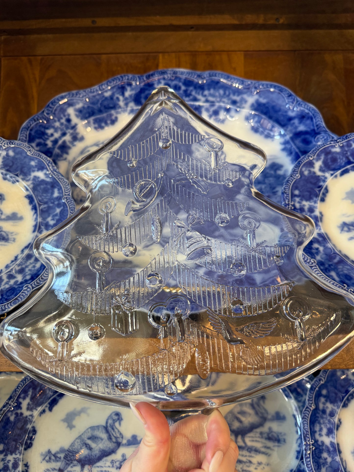 Vintage 14x12" Indiana Glass Christmas Tree Serving Tray