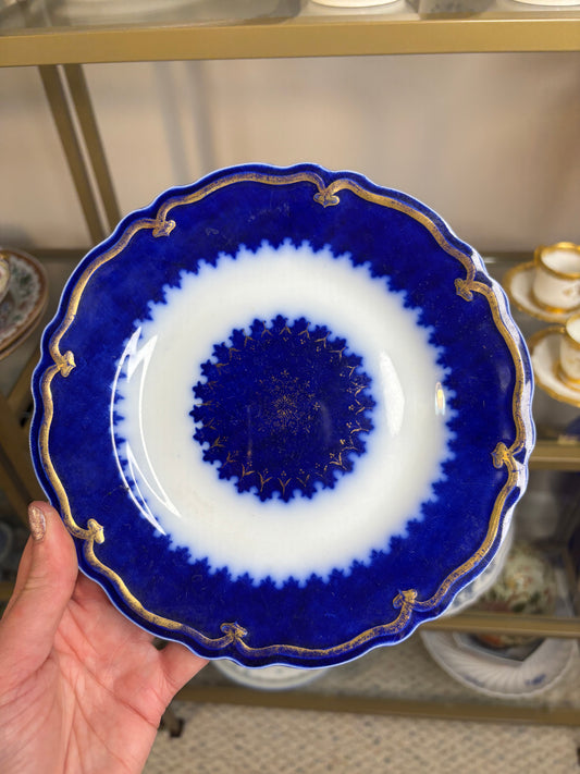 Lovely WH Grindley flow blue plate with gold!