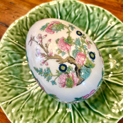 Beautiful Teissonniere  French Limoges chinoiserie colorful rose canton oval egg jar with lid