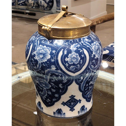 Danny's Fine Porcelain: 10” Tall Blue/White Porcelain Jar W/ Bronze Lid (2 sizes to choose)