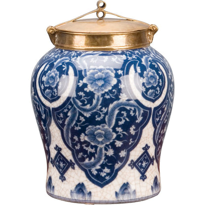 Danny's Fine Porcelain: 10” Tall Blue/White Porcelain Jar W/ Bronze Lid (2 sizes to choose)