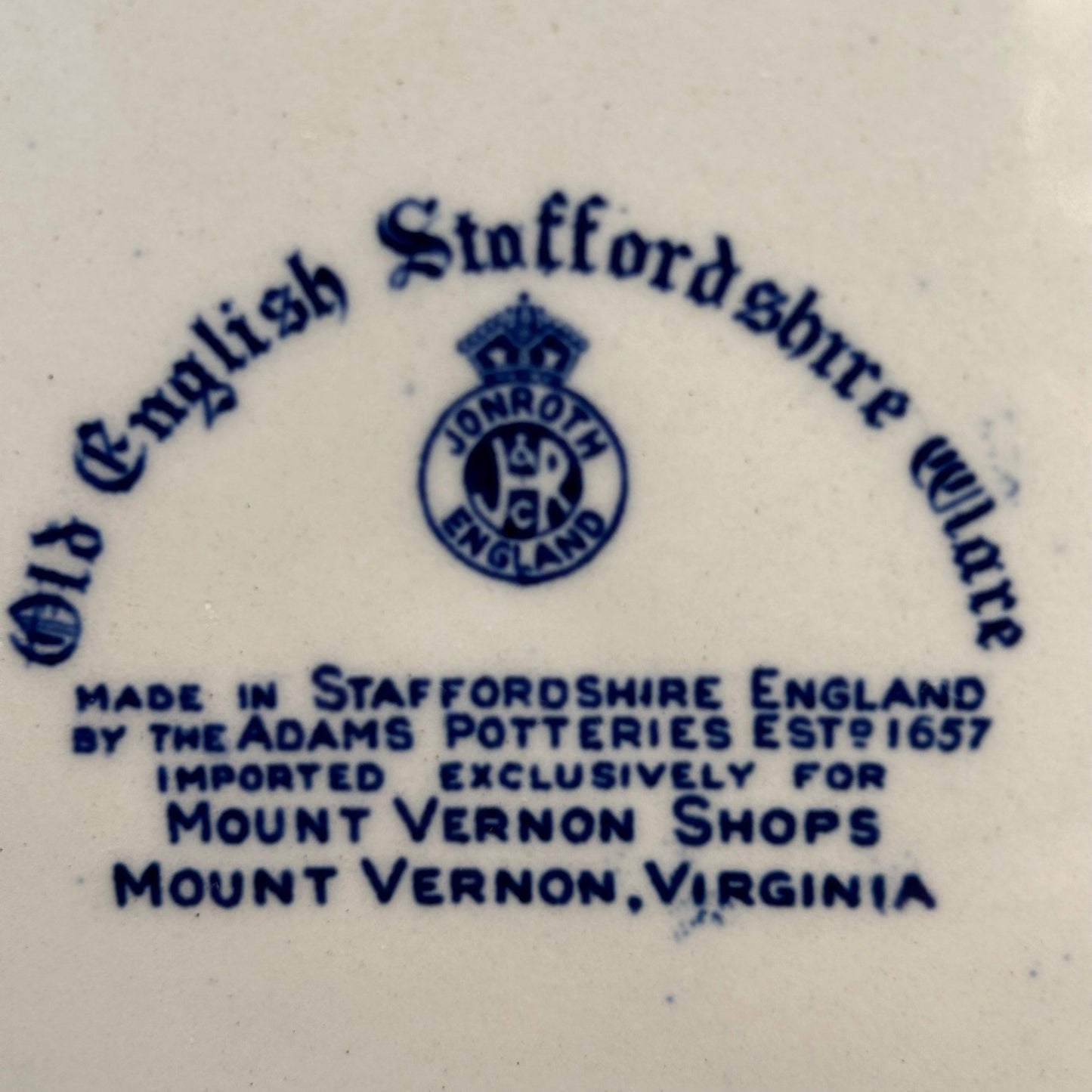 Vintage Jonroth Studios Ild Staffordshire England   Mount Vernon blue and white Collector Plate